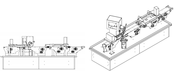 Technical views of the FCM-3025 crab stick oblique-cutting and shaping machine